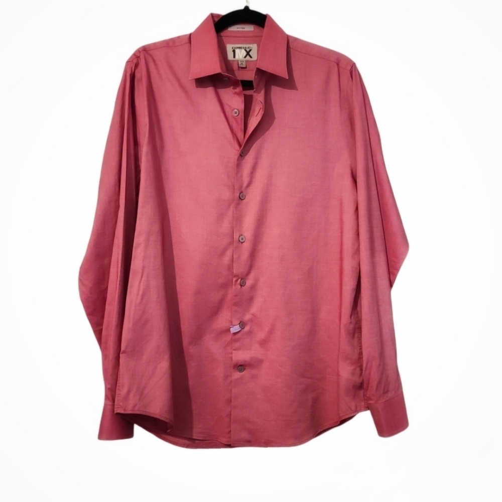 EXPRESS MEN'S 1MX FITTED Long sleeve button up Blouse dress shirt Medium